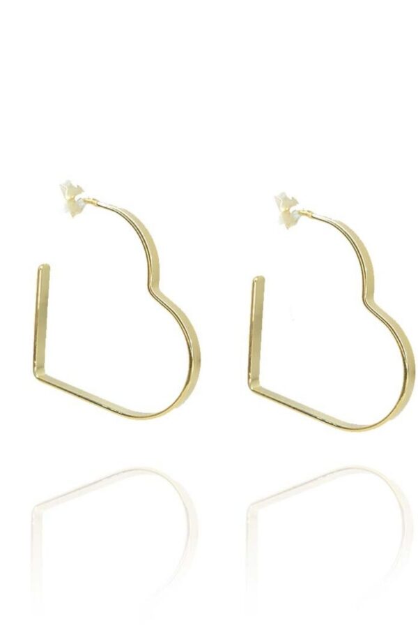 Brinco Argola Em Forma De Coração Lateral Larga Folheado A Ouro 18k