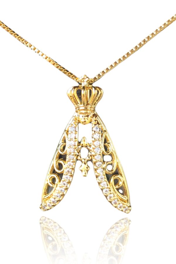 Colar Nossa Senhora Com Zircônias Brancas Folheado Em Ouro 18k