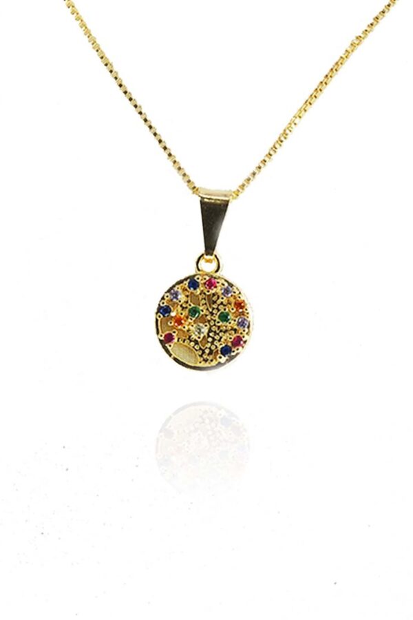Colar Pingente árvore Da Vida Com Zircônias Coloridas Folheado A Ouro 18k