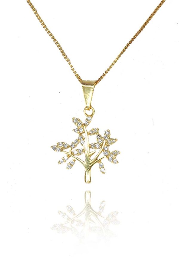 Colar Pingente árvore Da Vida Com Zircônias Brancas Folheado A Ouro 18k