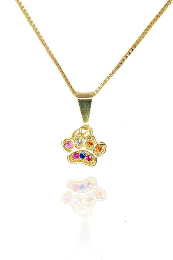 Colar Pingente Patinha De Cachorro Colorida Folheado A Ouro 18k