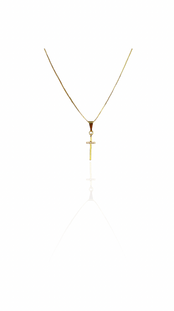 Colar Pingente Cruz Com Detalhe De Zircônia Folheado  Em Ouro 18k