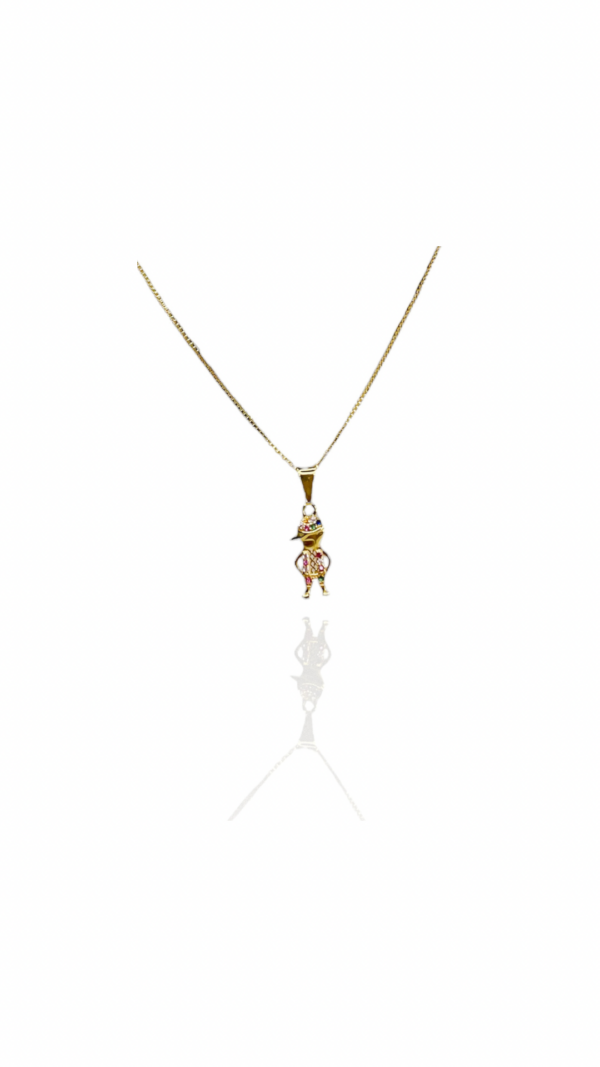 Colar Pingente Menino Com Zircônia Colorida Folheado  Em Ouro 18k