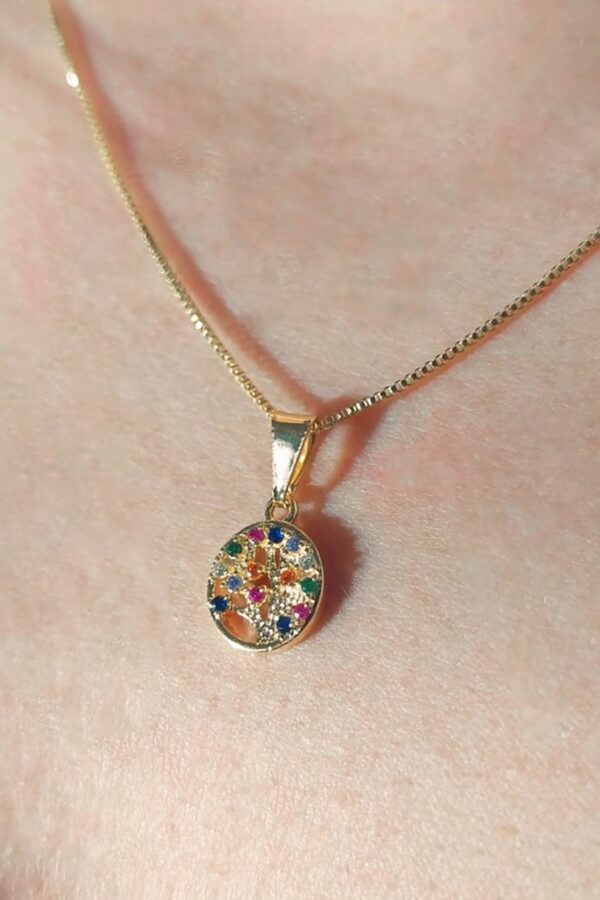 Colar Pingente árvore Da Vida Com Zircônias Coloridas Folheado A Ouro 18k - Image 2