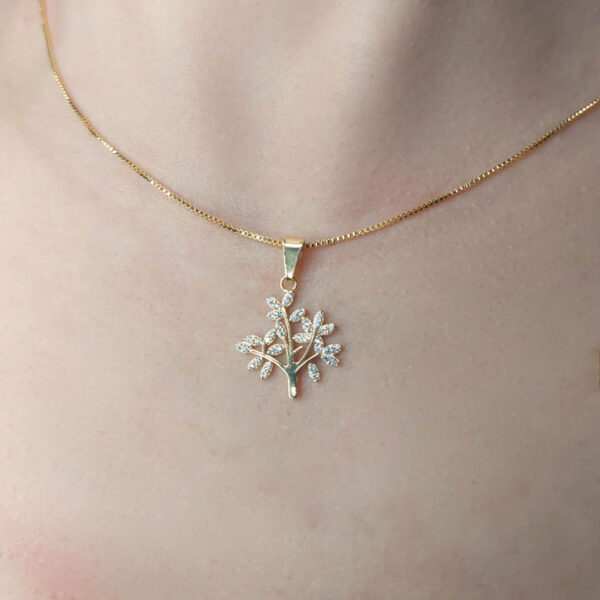 Colar Pingente árvore Da Vida Com Zircônias Brancas Folheado A Ouro 18k - Image 2
