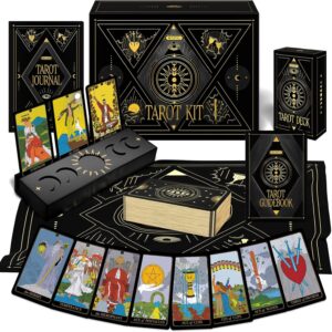 Wyspell Tarot Kit Includes Gold Tarot Cards with Guide Book, a Cloth, a Bag, a Journal, and a Classic Deck Holder - Beautiful Taro Cards for Beginners Kit