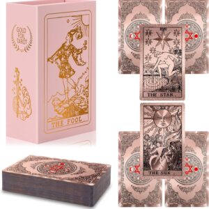 lrjrizzo Waterproof Tarot Cards with Meanings on Them Gold Tarot Cards with Guide Book Gold Foil for Beginners 78 Classic Origina Rider Waite Taro Deck Fortune Telling Game