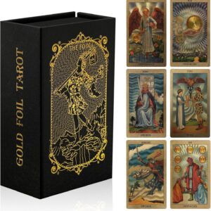 EGCUQ 78 Tarot Cards with Guide Book,Rider Waite Tarot Deck,Gold Foil Tarot Cards Deck for Beginners Waterproof and Durable