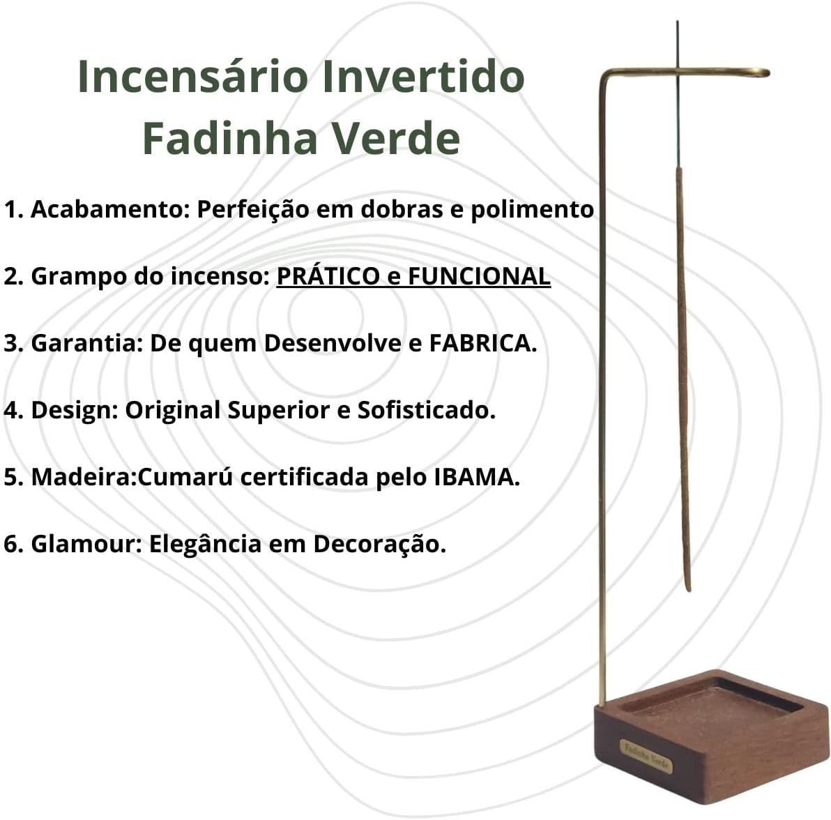 Incensário Invertido Quadrado ao Contrário Suporte de Incenso Queimador Haste Dourada