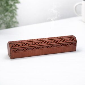 Incensário Porta Incenso em MDF com Tampa Vazada, 30cm, Caixa Organizadora para Incenso Vareta, Aromaterapia e Meditação, Preto ou Madeira Universo do Mdf (Madeira)