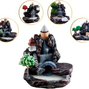 Incensário Cascata Decorativo com Cachoeira e Árvore, Suporte para 5 Cones de Incenso