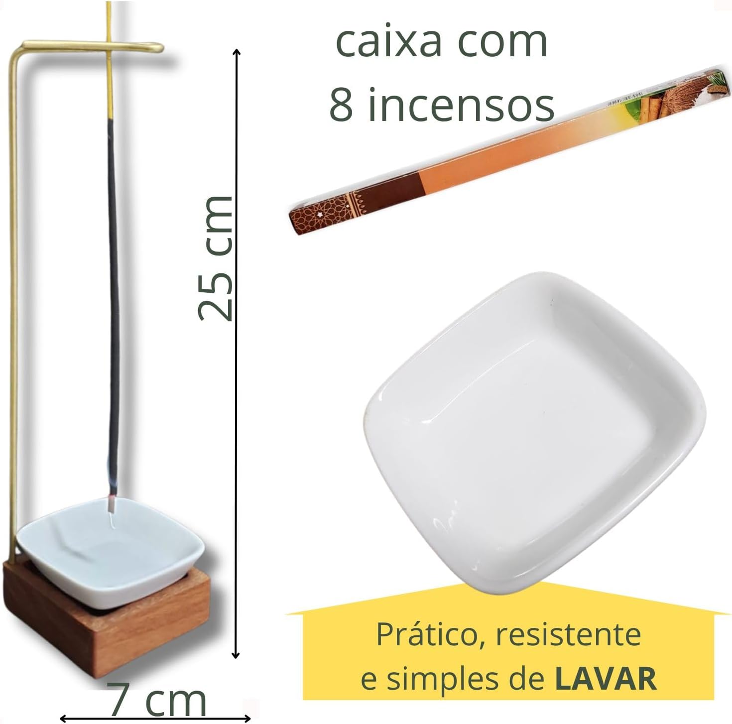Incensário Invertido Quadrado Copo Porcelana ao Contrário Suporte de Incenso Queimador (escuro) - Imagem 6