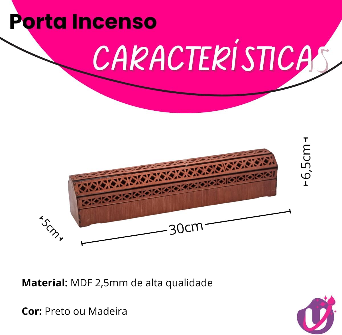 Incensário Porta Incenso em MDF com Tampa Vazada, 30cm, Caixa Organizadora para Incenso Vareta, Aromaterapia e Meditação, Preto ou Madeira Universo do Mdf (Madeira) - Imagem 3