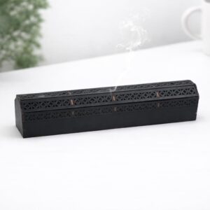 Incensário Porta Incenso em MDF com Tampa Vazada, 30cm, Caixa Organizadora para Incenso Vareta, Aromaterapia e Meditação, Preto ou Madeira Universo do Mdf (Preto)