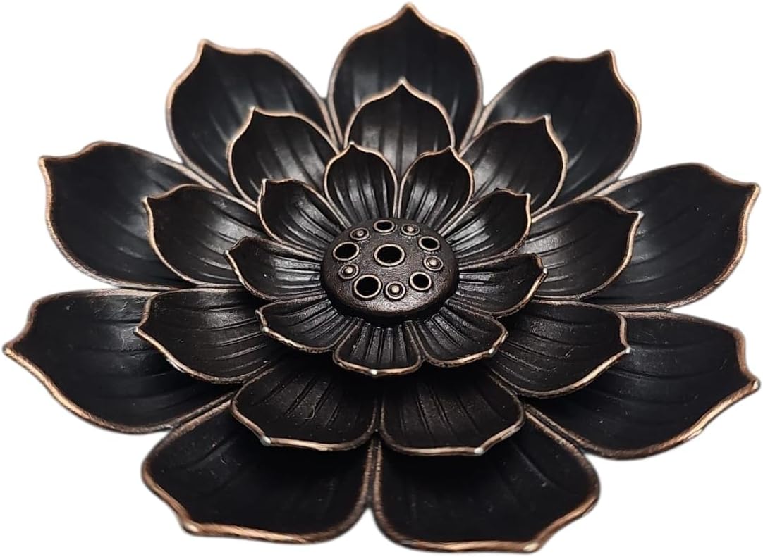 Incensario Vareta, Flor de Lotus de Metal, Queimador de Incenso, Porta Incenso (Cobre)
